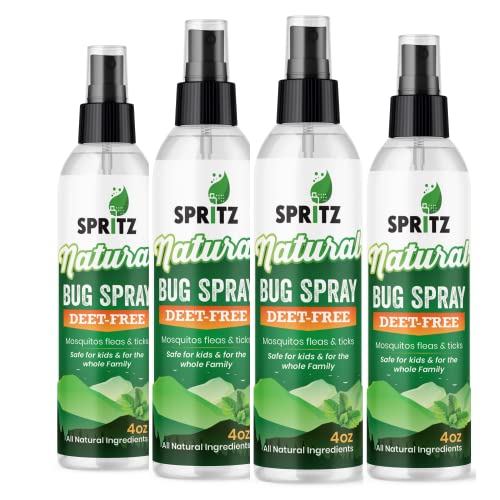Spritz 4 Pack All Natural Bug & Mosquito Repellent Spray - Safe for Adults, Kids, Pets, & Environment - Works On All Insects - Made in USA - DEET Free 4oz