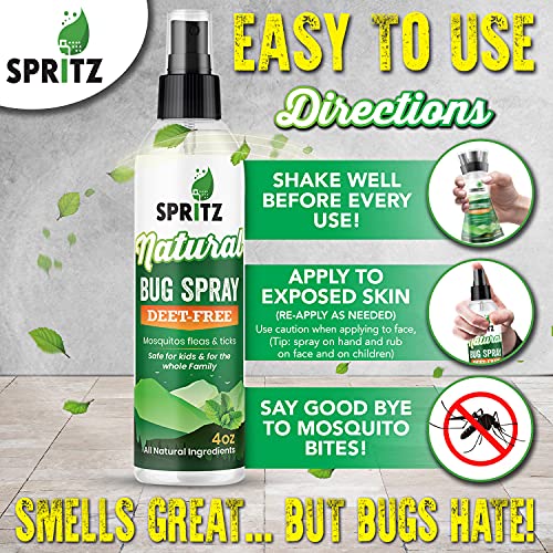 Spritz All Natural Bug & Mosquito Repellent Spray - Safe for Adults, Kids, Pets, & Environment - Works On All Insects - Made in USA - DEET Free 2 x 4oz